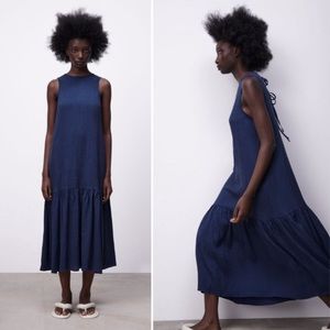 Zara Textured Tie Back Maxi Dress NWOT